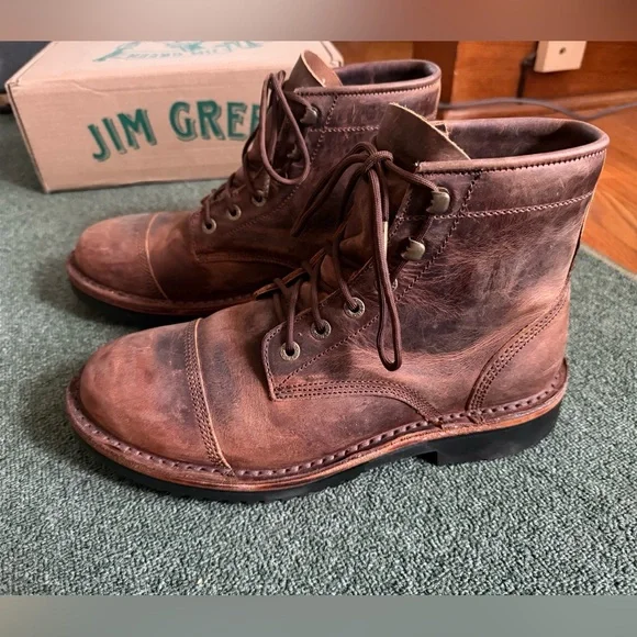 Jim Green Men's Brown Leather Boots Frog Grip Sole - Picture 1 of 5